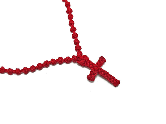 Αγιορείτικο Κομποσχοίνι Λαιμού 100αρι με Σταυρουδάκι Κόκκινο [Λ35]