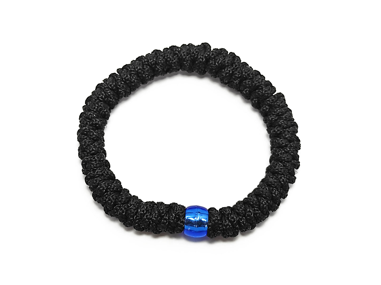 Αγιορείτικο Κομποσχοίνι 33αρι με Λάστιχο σε Μαύρο Χρώμα και Μπλε Χάντρα [Ζ04]