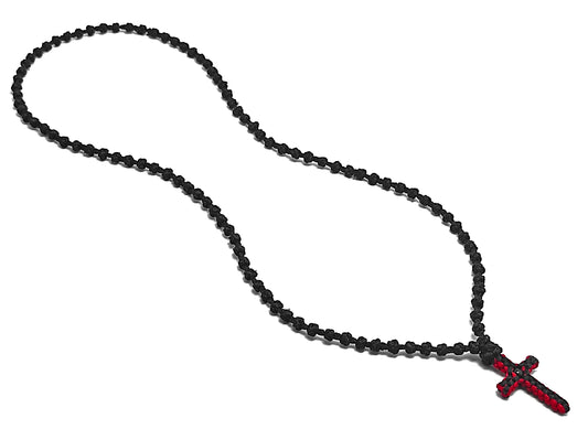 Αγιορείτικο Κομποσχοίνι Λαιμού 100αρι με Δίχρωμο Σταυρουδάκι Κόκκινο Μαύρο [Λ38]