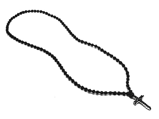 Αγιορείτικο Κομποσχοίνι Λαιμού 100αρι με Δίχρωμο Σταυρουδάκι Ασπρόμαυρο [Λ44]