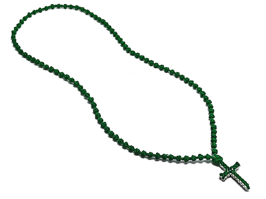 Αγιορείτικο Κομποσχοίνι Λαιμού 100αρι με Δίχρωμο Σταυρουδάκι Πράσινο Λευκό [Λ33]