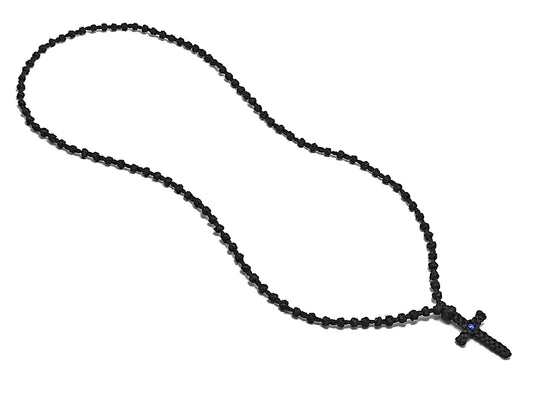 Αγιορείτικο Κομποσχοίνι Λαιμού 100αρι με Μαύρο Σταυρουδάκι και Μπλε Χάντρα [Λ49]