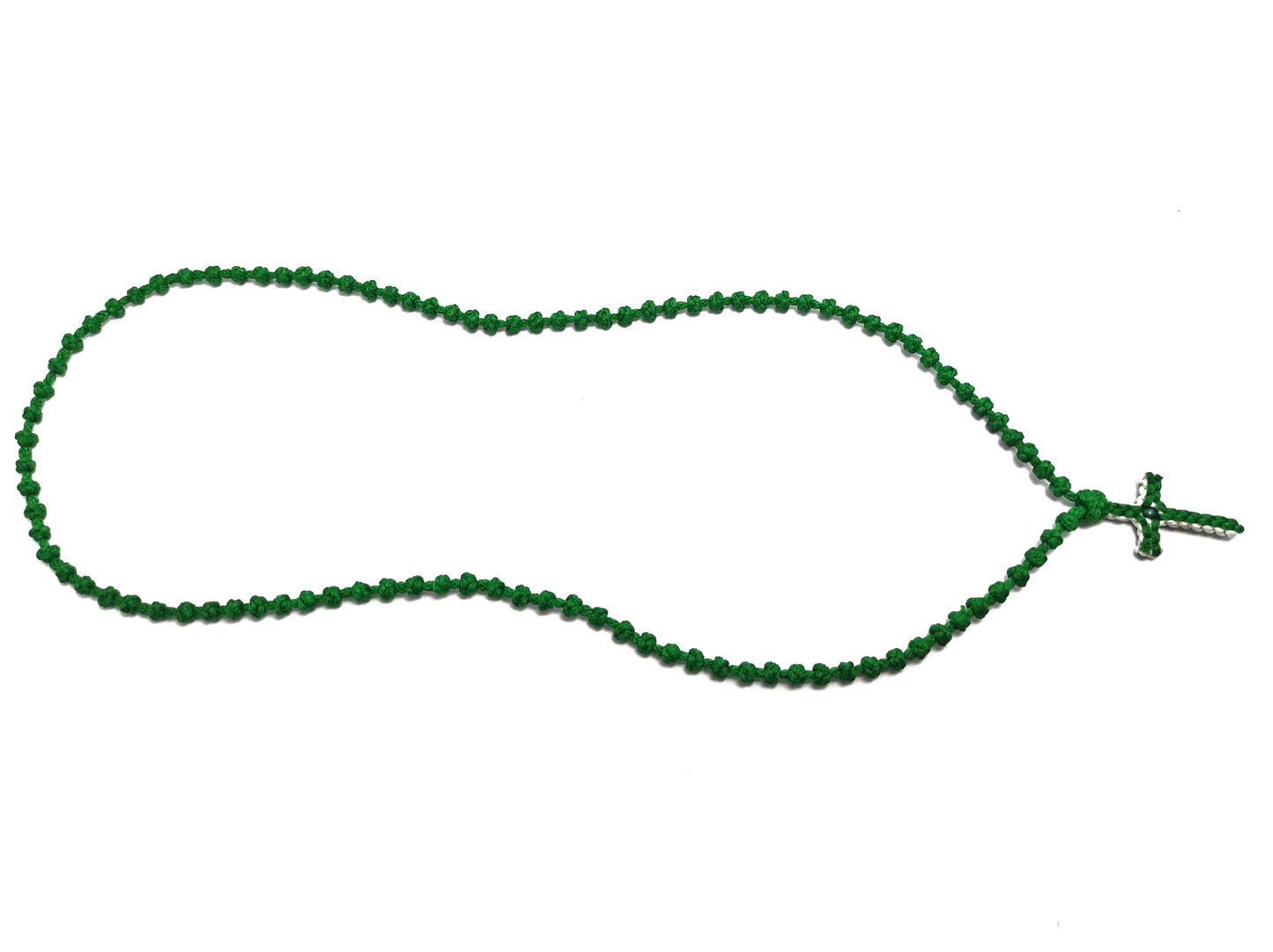 Αγιορείτικο Κομποσχοίνι Λαιμού 100αρι με Δίχρωμο Σταυρουδάκι Πράσινο Λευκό [Λ33]