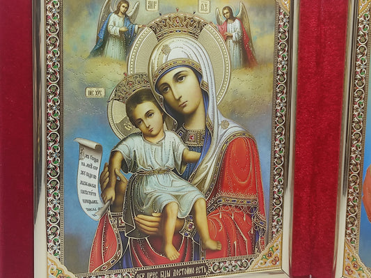 Δίπτυχη Εικόνα σε Βελούδο με την Παναγία Άξιον Εστί