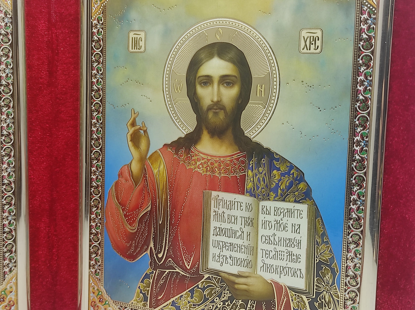 Δίπτυχη Εικόνα σε Βελούδο με την Παναγία Άξιον Εστί