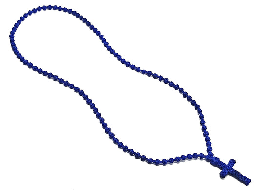 Αγιορείτικο Κομποσχοίνι Λαιμού 100αρι με Σταυρουδάκι Μπλε [Λ37]