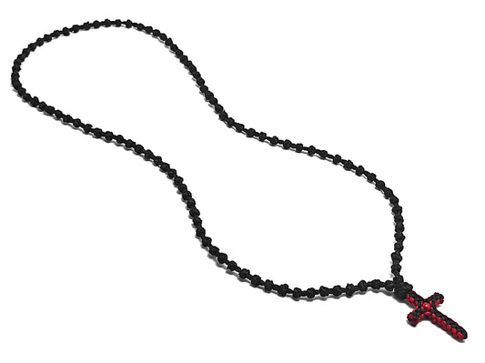 Αγιορείτικο Κομποσχοίνι Λαιμού 100αρι με Δίχρωμο Σταυρουδάκι Κόκκινο Μαύρο [Λ39]