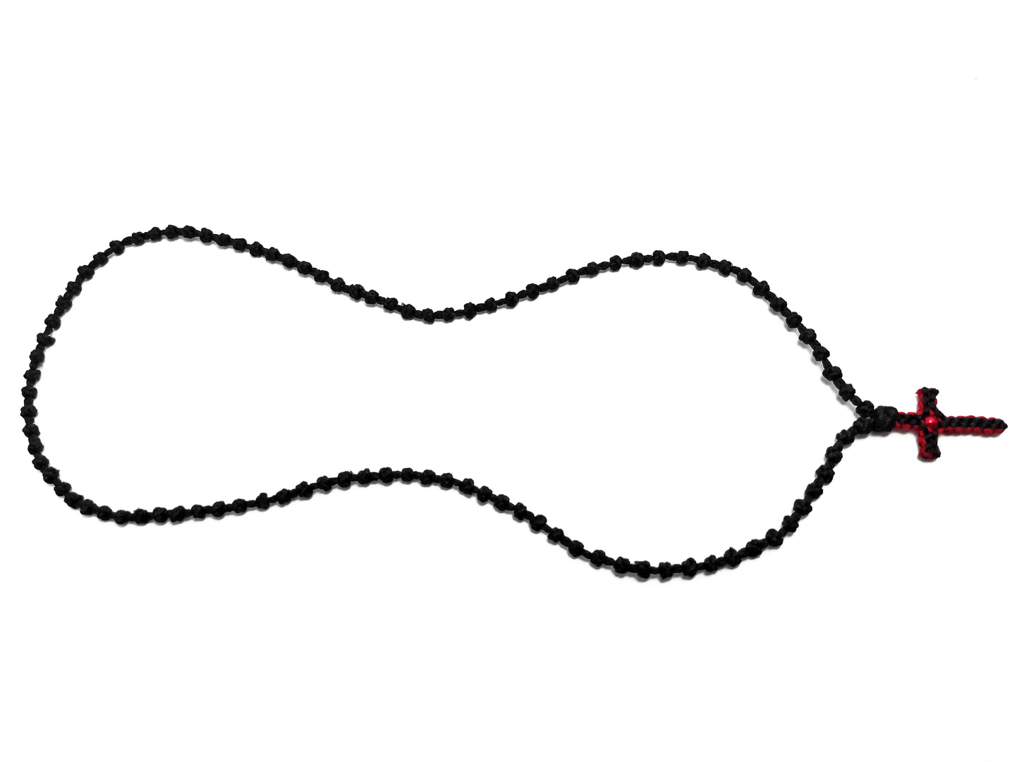 Αγιορείτικο Κομποσχοίνι Λαιμού 100αρι με Δίχρωμο Σταυρουδάκι Κόκκινο Μαύρο [Λ39]