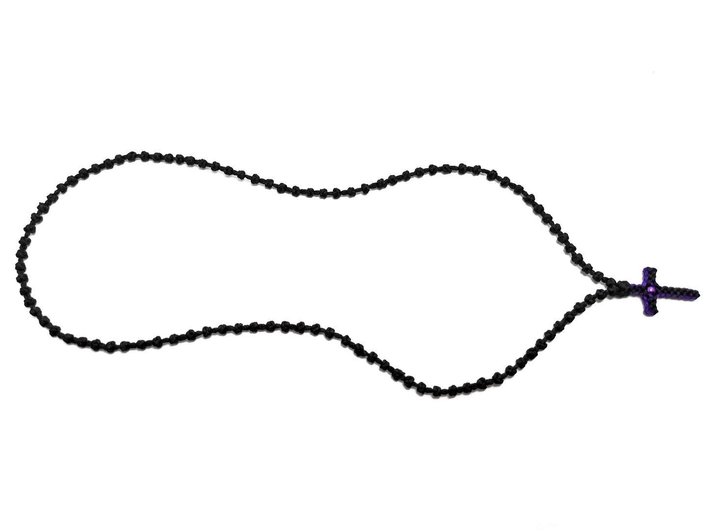 Αγιορείτικο Κομποσχοίνι Λαιμού 100αρι με Δίχρωμο Σταυρουδάκι Μωβ Μαύρο [Λ40]