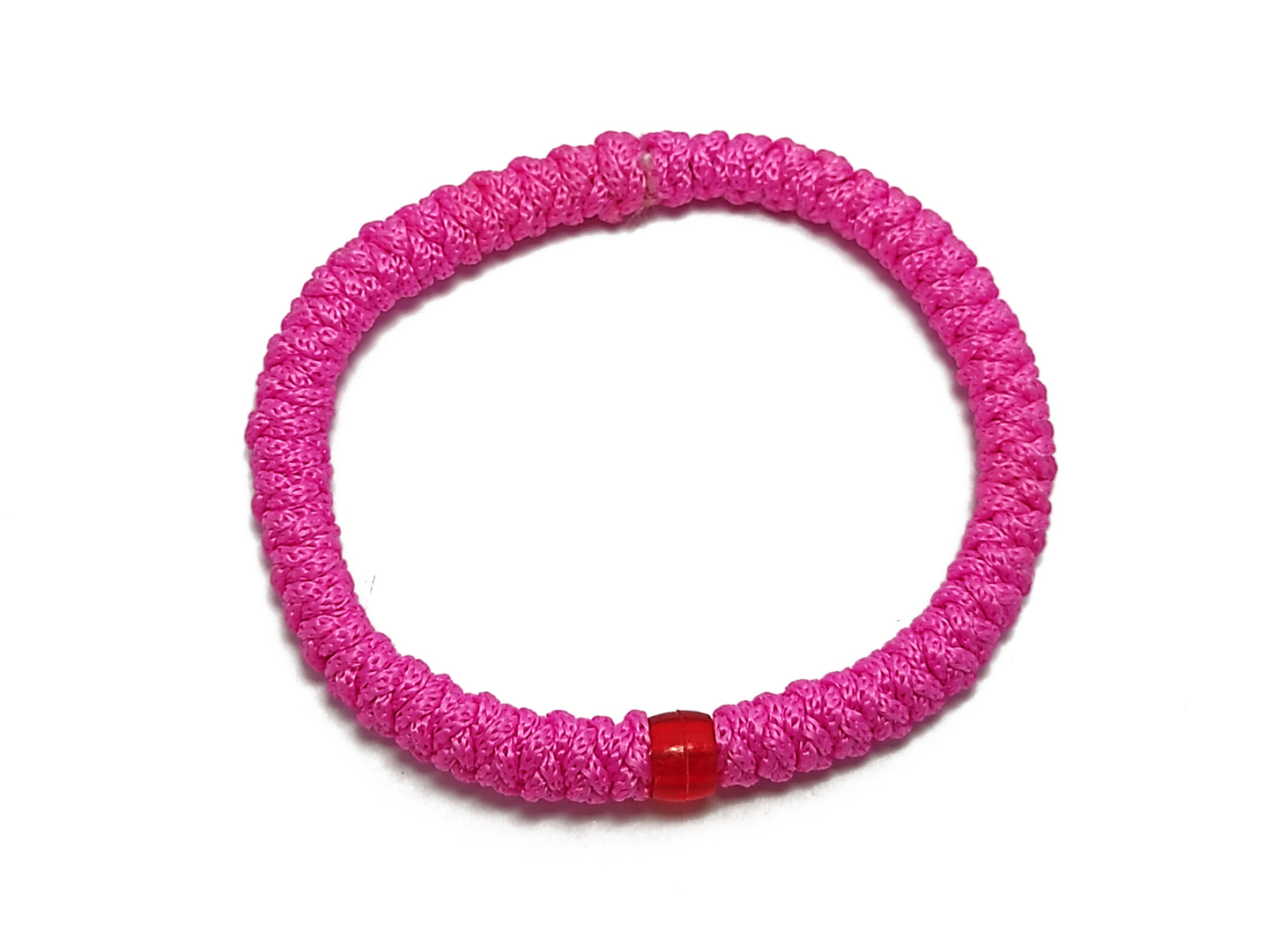 Αγιορείτικο Κομποσχοίνι 33αρι με Λάστιχο σε Ροζ Χρώμα και  Κόκκινη Χάντρα [Ζ09]