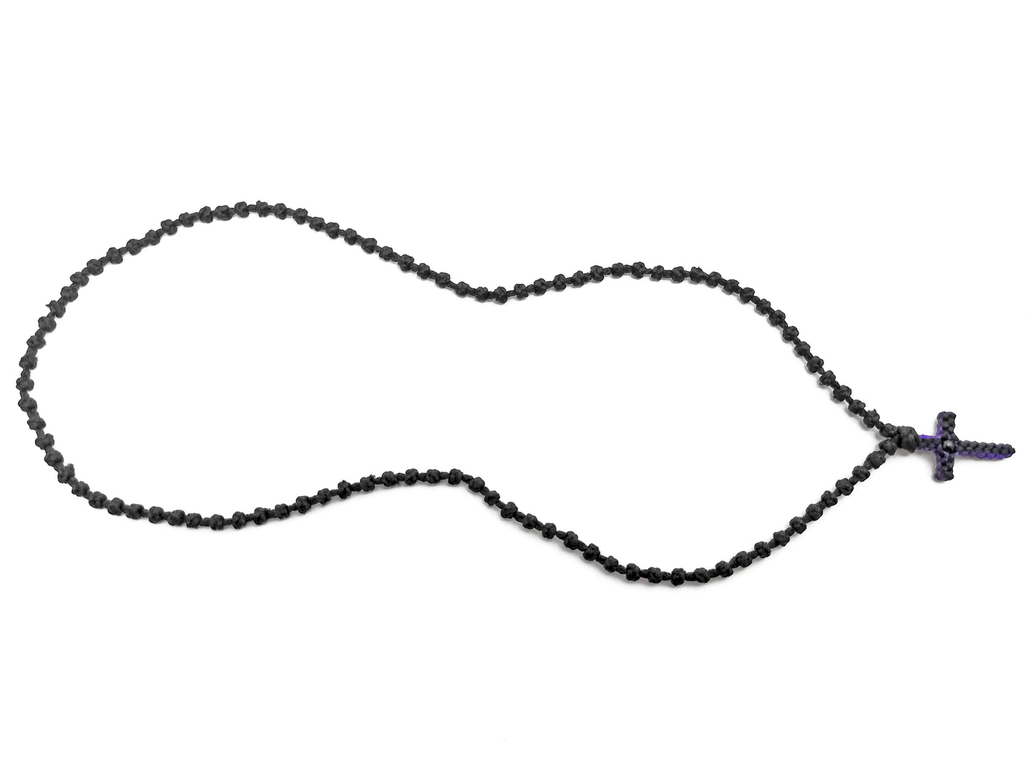 Αγιορείτικο Κομποσχοίνι Λαιμού 100αρι με Δίχρωμο Σταυρουδάκι Μωβ Μαύρο [Λ41]