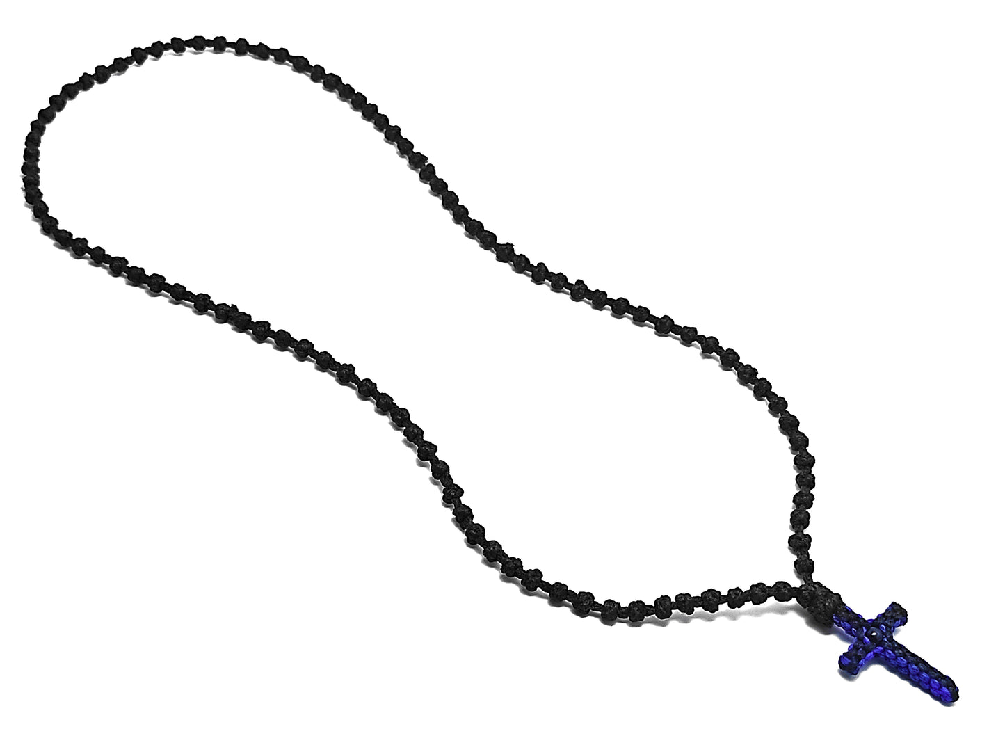 Αγιορείτικο Κομποσχοίνι Λαιμού 100αρι με Δίχρωμο Σταυρουδάκι Μπλε Μαύρο [Λ42]