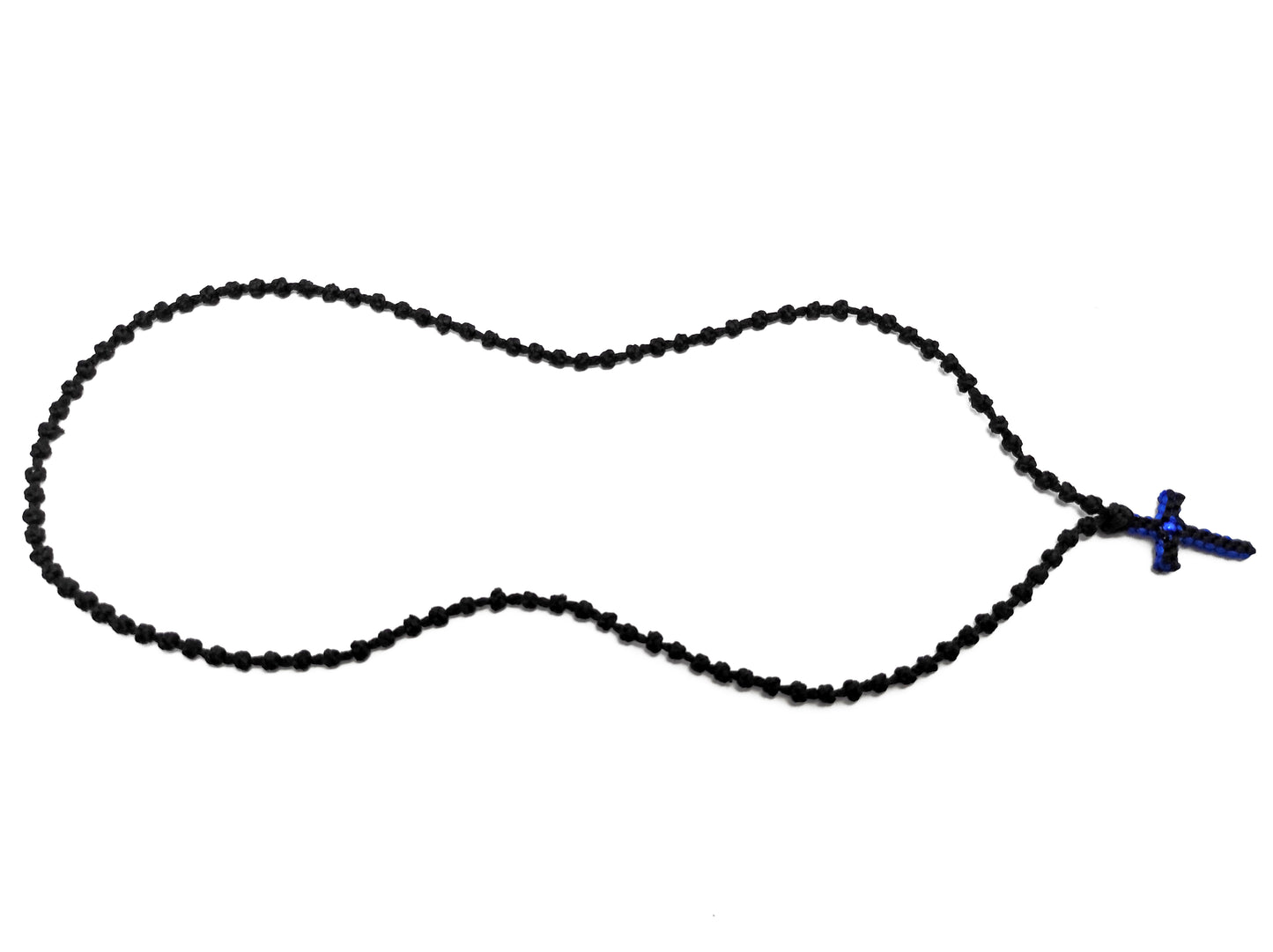 Αγιορείτικο Κομποσχοίνι Λαιμού 100αρι με Δίχρωμο Σταυρουδάκι Μπλε Μαύρο [Λ43]