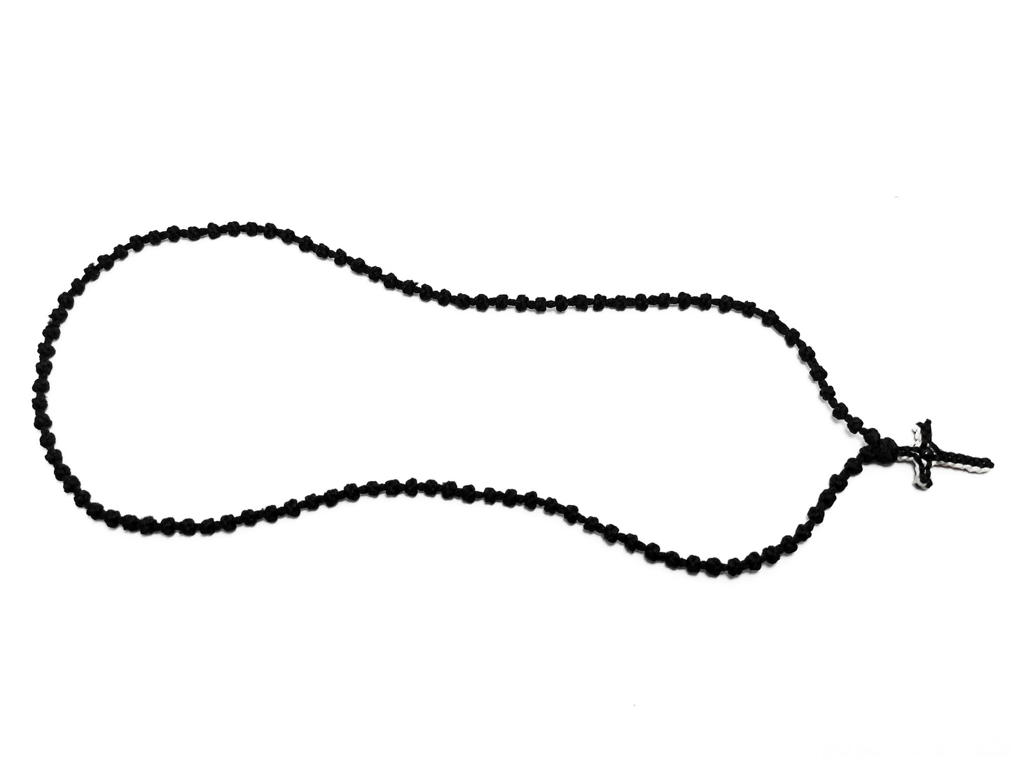 Αγιορείτικο Κομποσχοίνι Λαιμού 100αρι με Δίχρωμο Σταυρουδάκι Ασπρόμαυρο [Λ44]