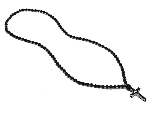 Αγιορείτικο Κομποσχοίνι Λαιμού 100αρι με Δίχρωμο Σταυρουδάκι Ασπρόμαυρο [Λ45]