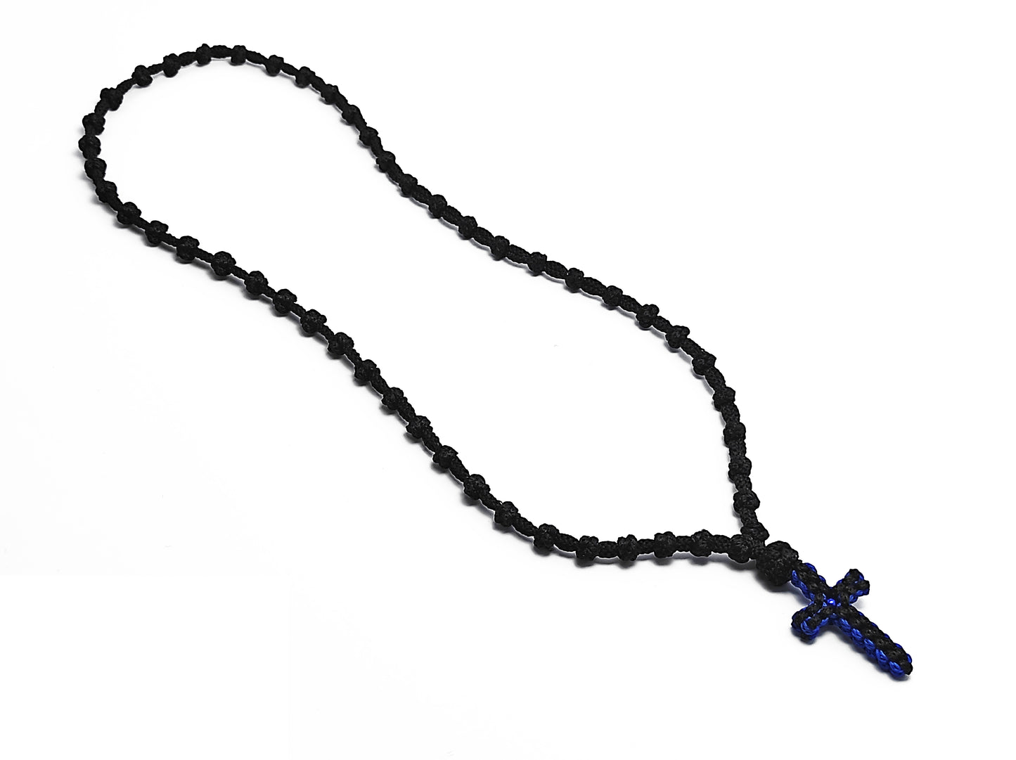 Αγιορείτικο Κομποσχοίνι Λαιμού 50αρι με Δίχρωμο Σταυρουδάκι Μπλε Μαύρο [Λ14]