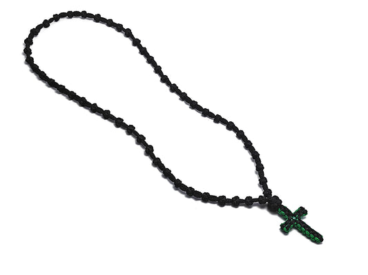 Αγιορείτικο Κομποσχοίνι Λαιμού 50αρι με Δίχρωμο Σταυρουδάκι Πράσινο Μαύρο [Λ21]