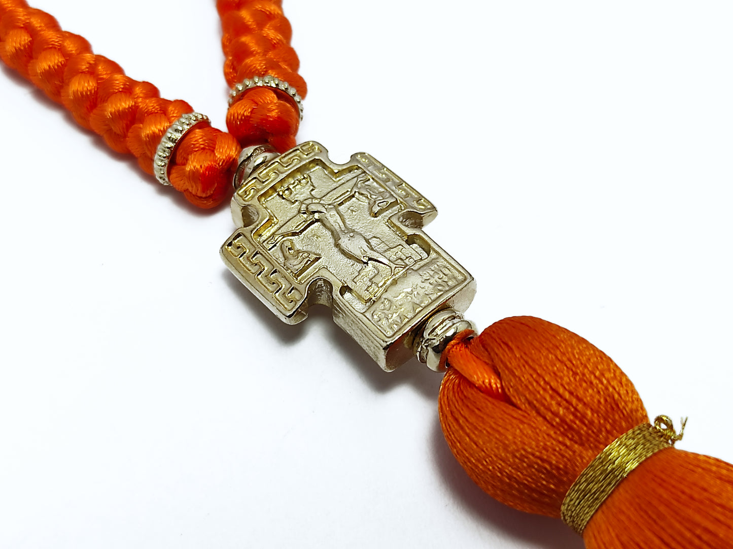 Αγιορείτικο 50αρι Κομποσχοίνι Προσευχής σε Πορτοκαλί Χρώμα με την Παναγία [Δ62]