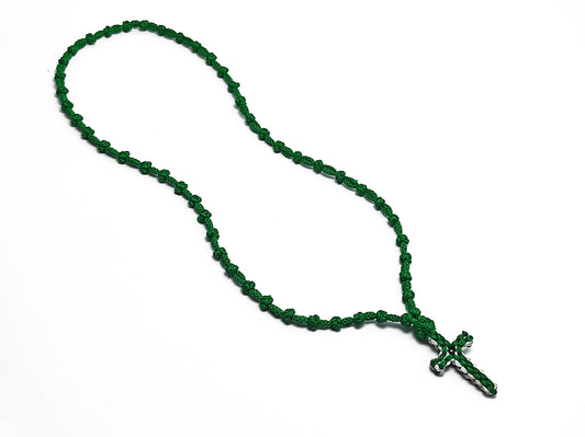 Αγιορείτικο Κομποσχοίνι Λαιμού 50αρι με Δίχρωμο Σταυρουδάκι Πράσινο Λευκό  [Λ25]