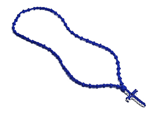 Αγιορείτικο Κομποσχοίνι Λαιμού 50αρι με Δίχρωμο  Σταυρουδάκι Μπλε Λευκό [Λ28]