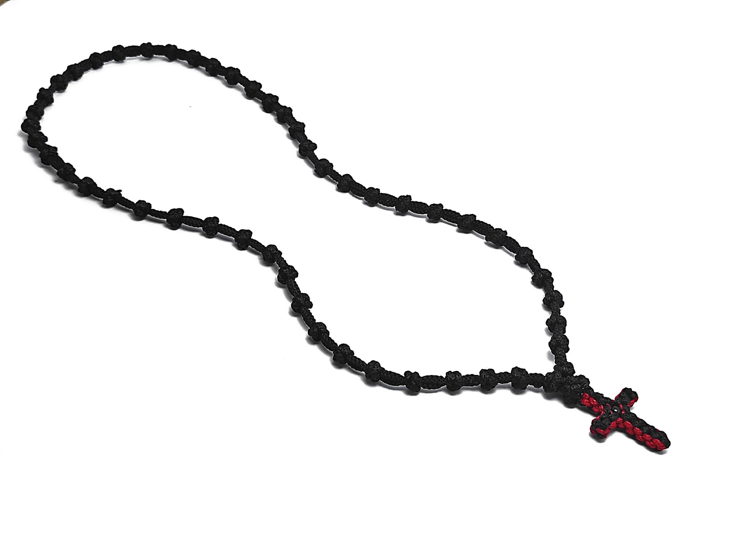 Αγιορείτικο Κομποσχοίνι Λαιμού 50αρι με Δίχρωμο Σταυρουδάκι Κόκκινο Μαύρο [Λ31]