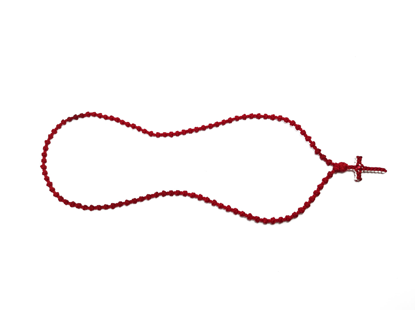 Αγιορείτικο Κομποσχοίνι Λαιμού 100αρι με Σταυρουδάκι Δίχρωμο Κόκκινο Λευκό [Λ34]