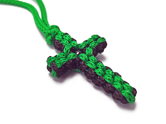 Αγιορείτικο Πλεκτό Σταυρουδάκι Λαιμού Δίχρωμο Πράσινο Μαύρο [Π12]
