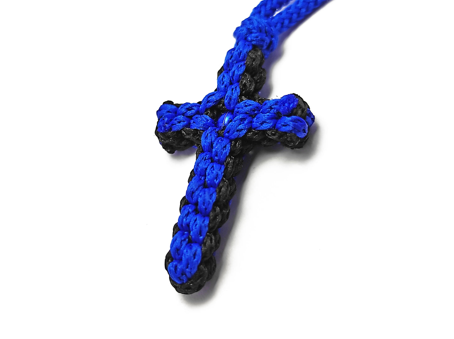 Αγιορείτικο Πλεκτό Σταυρουδάκι Λαιμού Μπλε  [Π21]